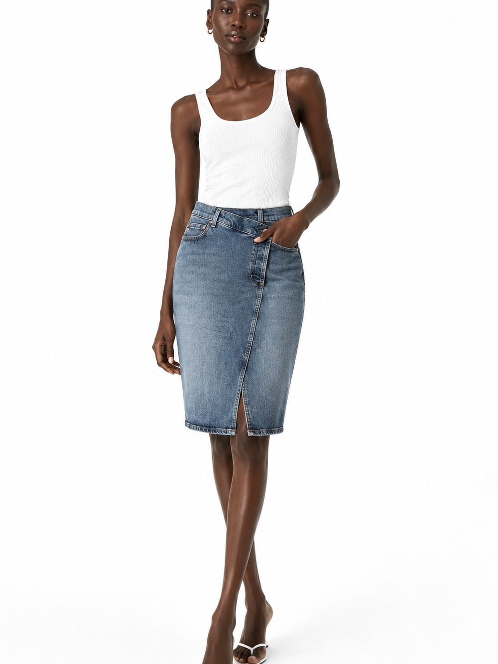 AG Adriano Goldschmied Light Blue Denim Pencil Skirt with Front Slit